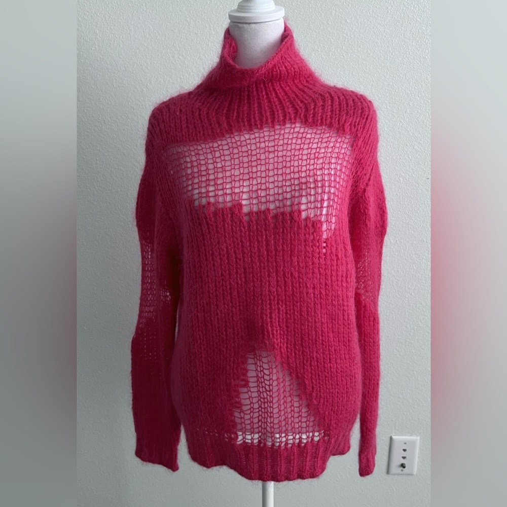 Iro mohair & wool hot pink distressed turtleneck sweater